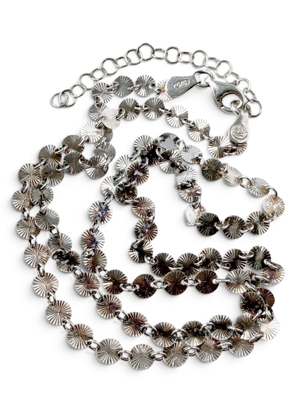 Sterling Silver 925 Starburst Disc Circle Link Chain Collar Necklace Dainty